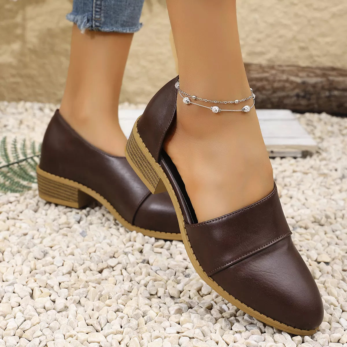 Women’s Pointed Toe Block Heel Loafers – Elegant Slip-On Dress Shoes for Work & Casual Outfits