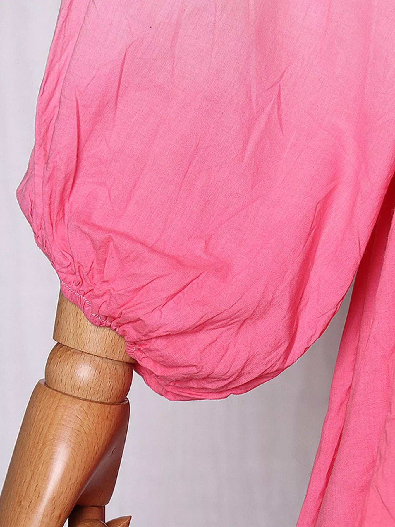Pink and White Gradient Round Neck Balloon Sleeve Dress – Ombre Long Sleeve Mini Dress for Women