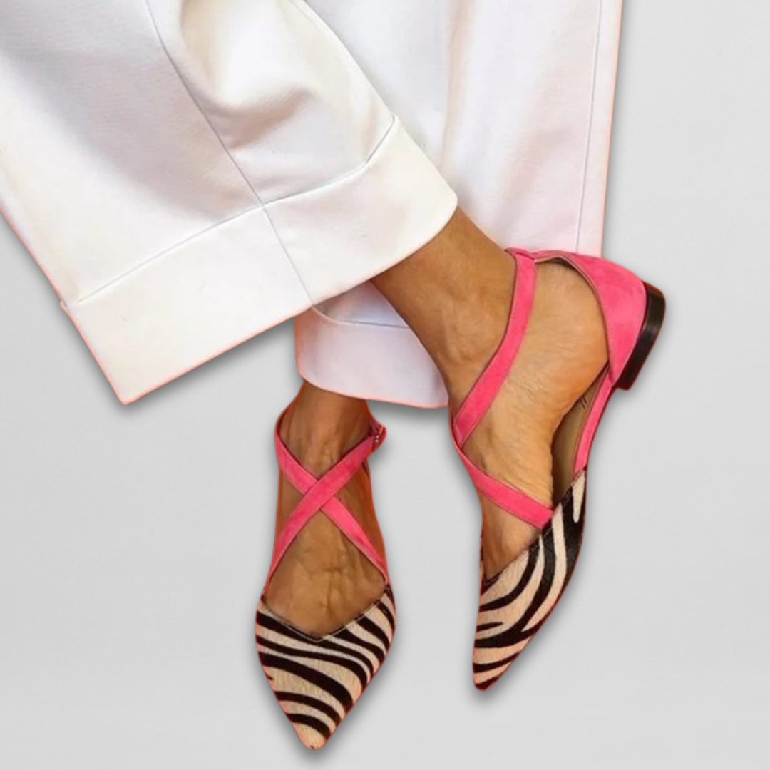 Véronique | Chaussures à imprimé zèbre et brides roses