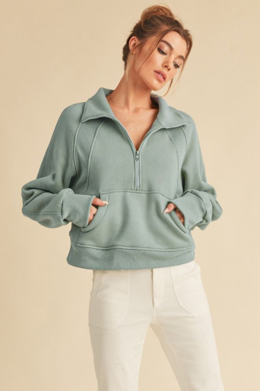 Kangaroo Pocket Raglan Sweatshirt – Light Blue