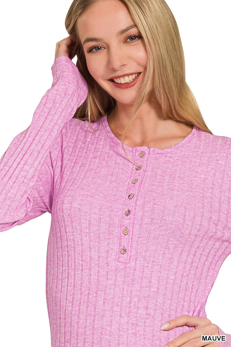 Half Button Ribbed Top – Mauve, Everyday Chic
