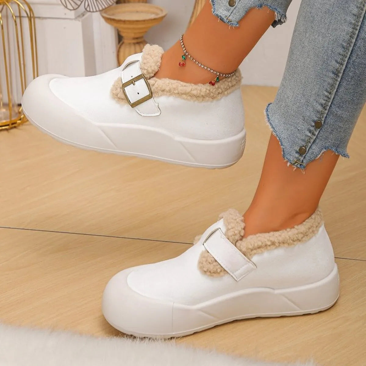 Women’s Round Toe Platform Slip-On Shoes – Comfortable Casual Elevated Loafers