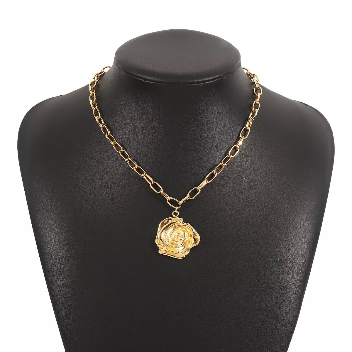 Chunky Chain Rose Pendant Necklace