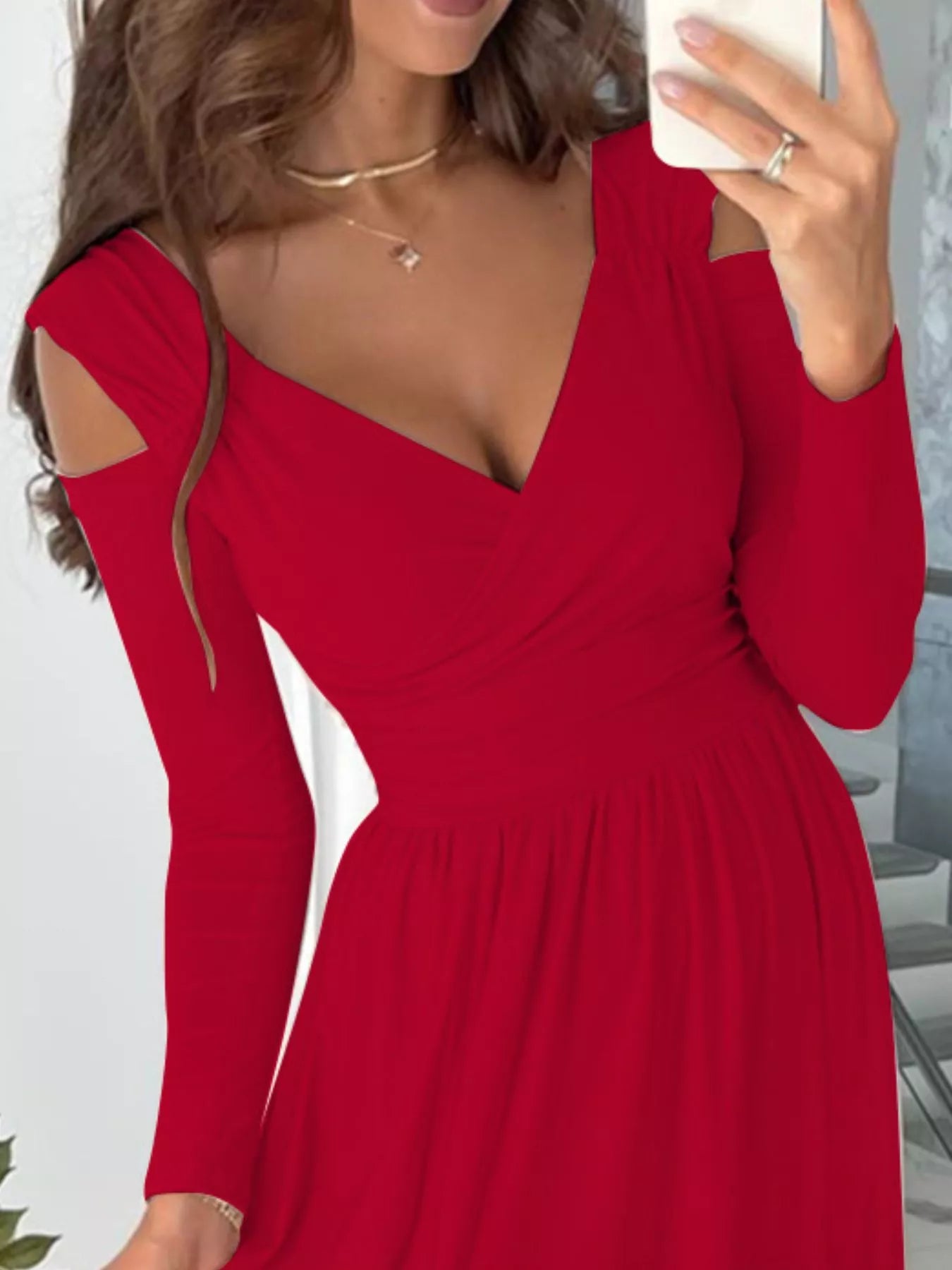 Slit Surplice Cold Shoulder Maxi Dress – Elegant Evening Wrap Dress for Women