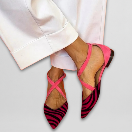 Véronique | Zebra Print Shoes with Pink Straps Fuchsia