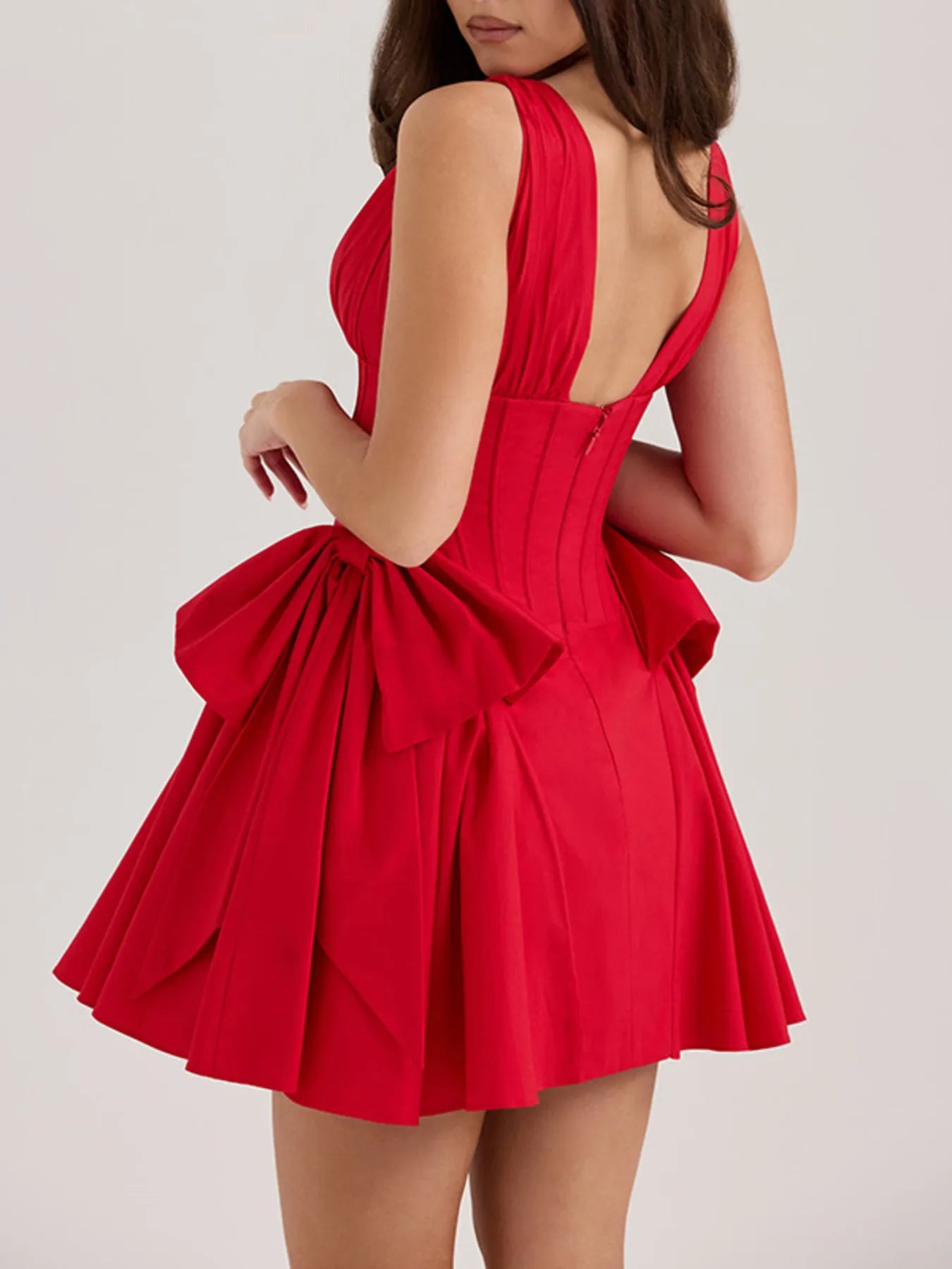 Bow V-Neck Sleeveless Mini Dress – Flirty Party Dress