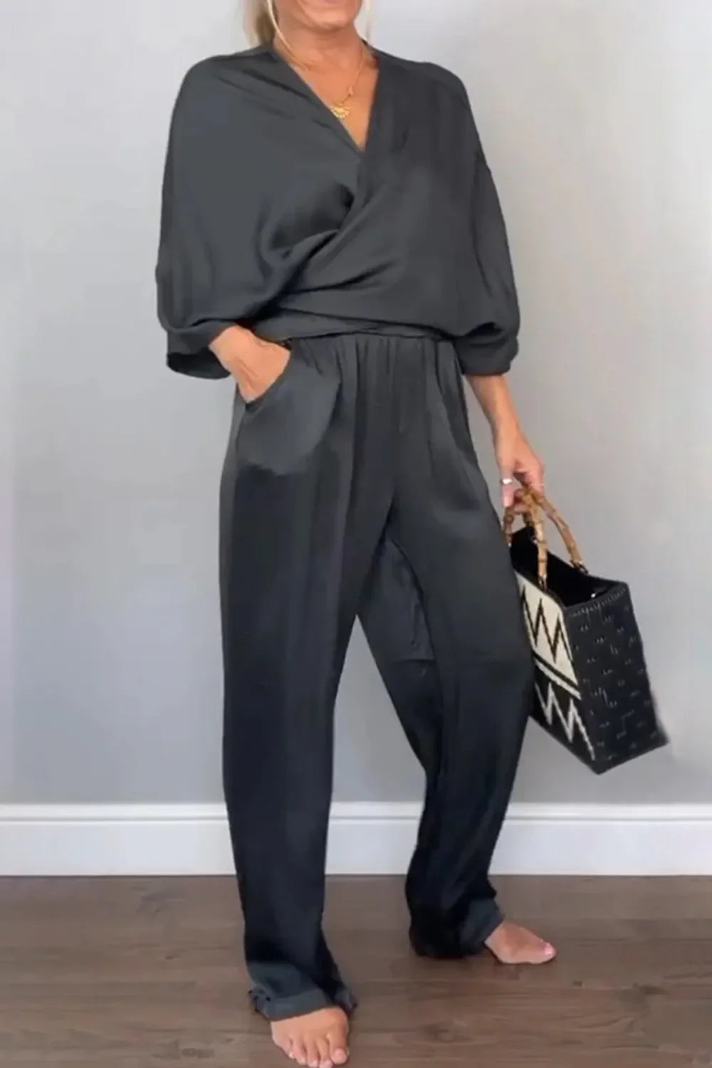 Plus Size Wrap Top & Pants Set