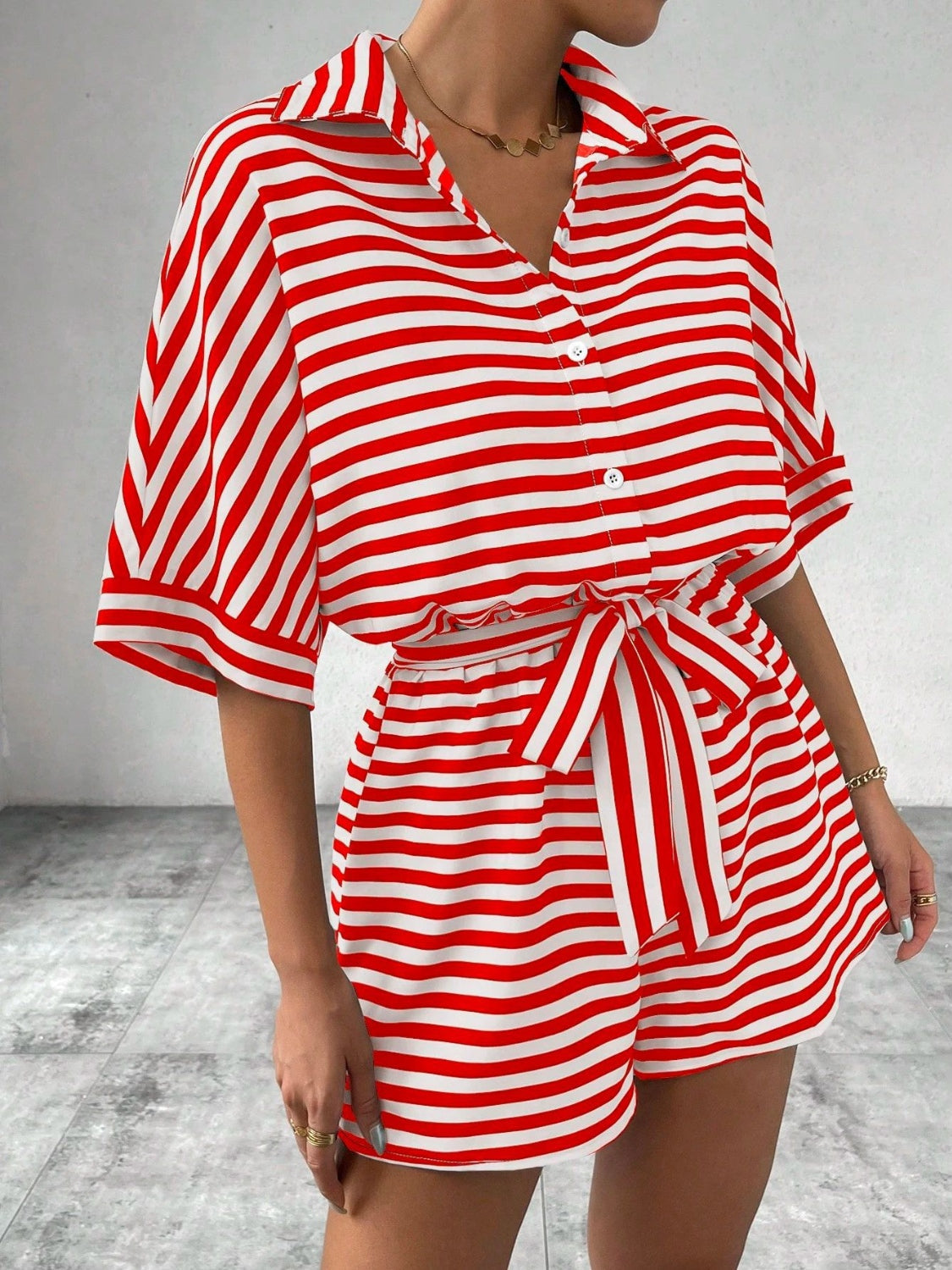Striped Romper - Tie Waist