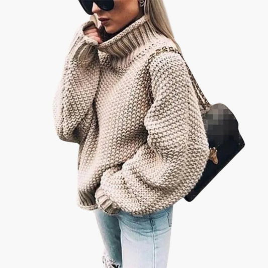 Fiona | Chunky Knit Turtleneck Sweater Beige