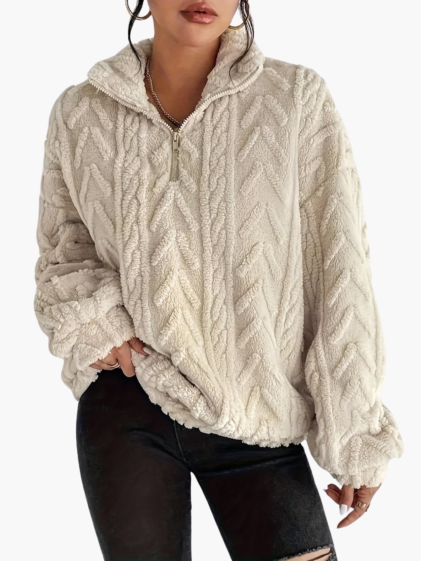 Zara | Luxe Cable-Knit Fleece Sweatshirt