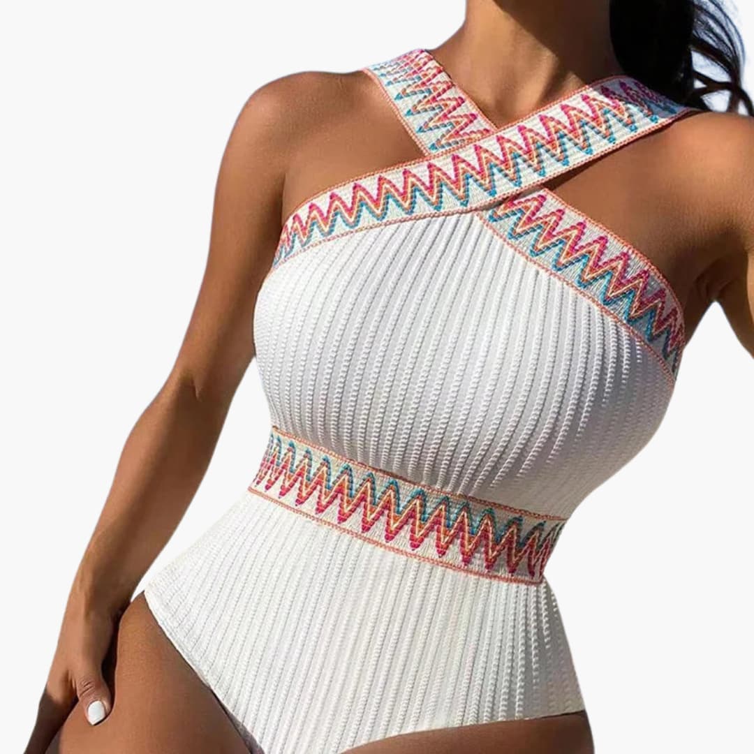 Striped one-piece swimsuit - for women with tummy control