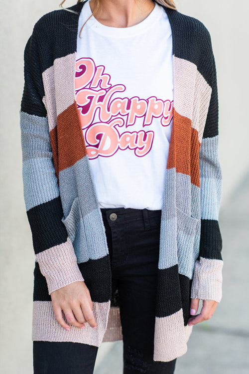 Rainbow Babe Striped Knit Cardigan - 2 Colors Black
