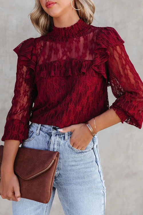 Couldn't Be Better Lace Ruffled Top - 3 Colors Wine