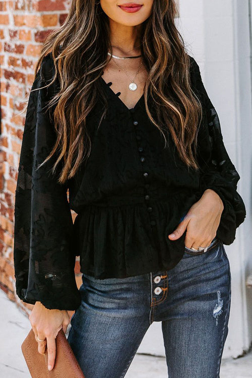 Just As Lovable Embroidery Button-Up Top - 2 Colors Black