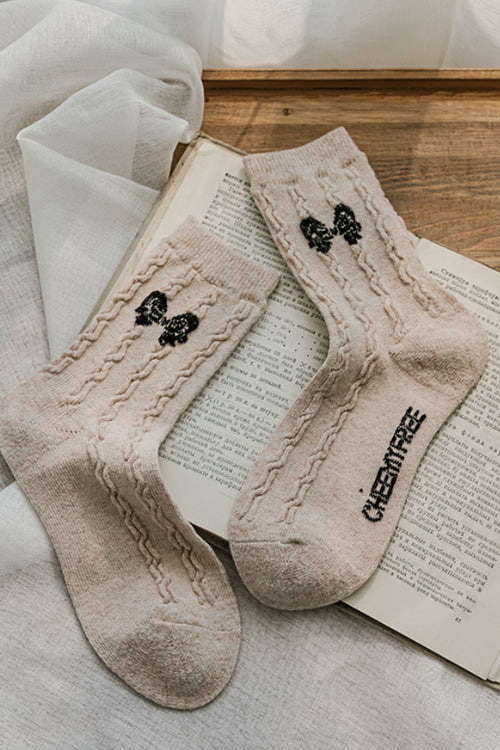 Vintage Girl Cotton Socks Beige-Little Bowknot