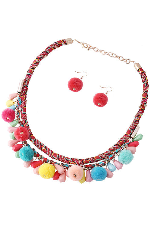 Ethnic Necklace & Fluffy Earring