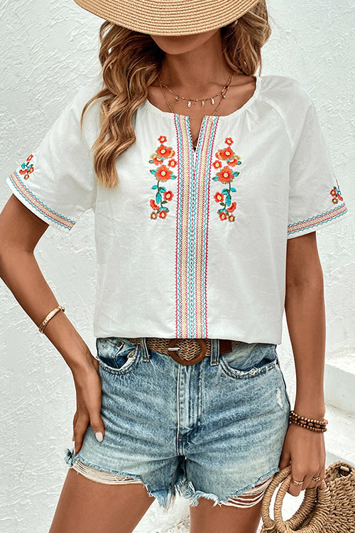 As It Happens Floral Embroidery Short Sleeve Top