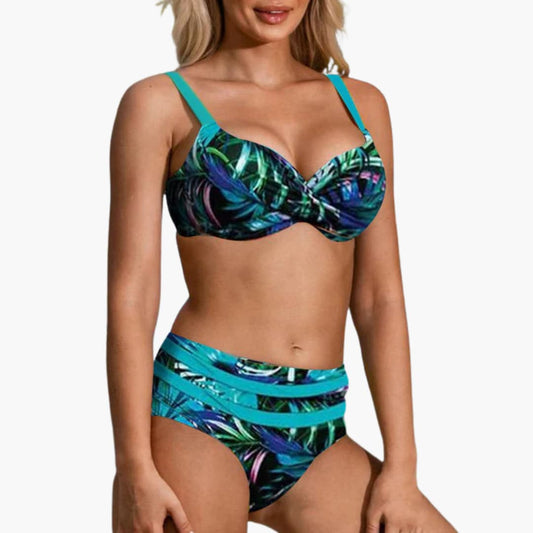 High-Waisted Bikini Set – Women's Tropical Two-Piece Swimwear