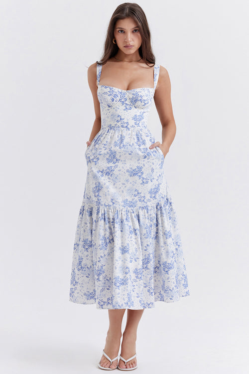 Feels Just Right Floral Print Midi Dress - 3 Colors Light Blue Print