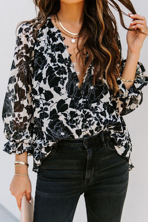 Dreamy Days Button Up Printed Top - 2 Colors Black