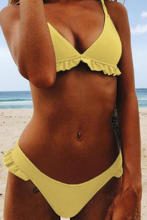Lace Border Bikini - 4 Colors Yellow