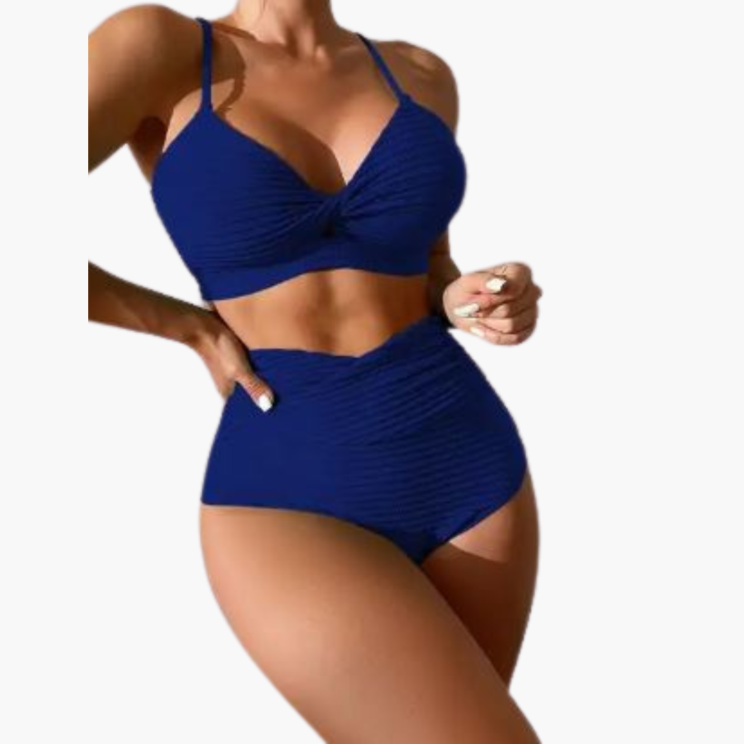 High Waist Bikini Set - Women’s Textured Ruched Two Piece