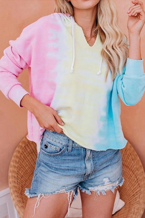 Carefree Lifestyle Tie-Dye Hoodie Top - 3 Colors Yellow