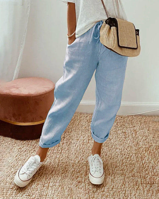 Elsie | Striped Summer Trousers Blue