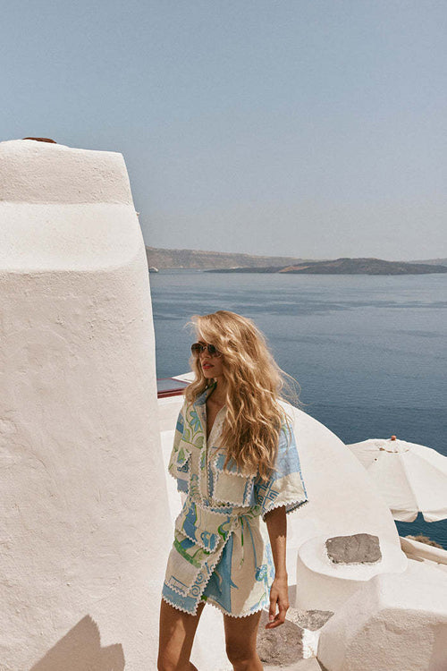 Island Style Wave Print Short Sleeve Suit