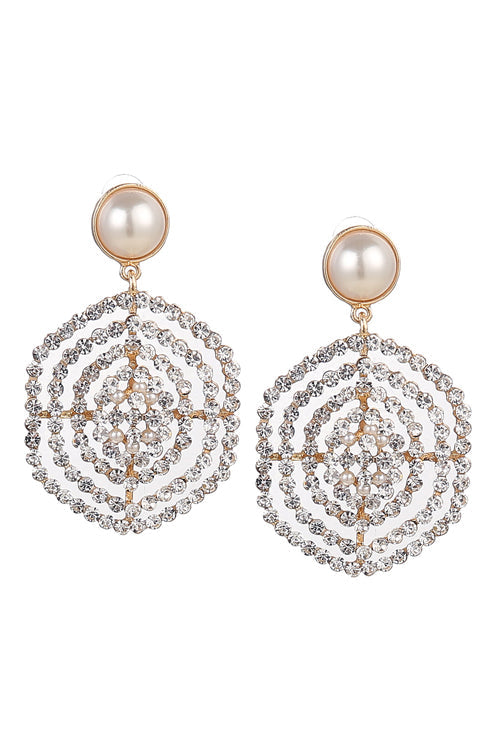 Rhinestone Hollow-out Earrings White
