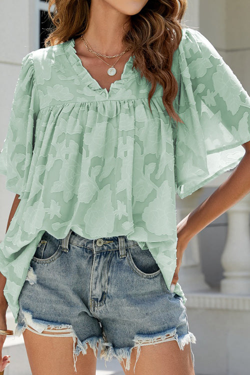 A Chance For Love Floral Jacquard Short Sleeve Top - 7 Colors Mint Green