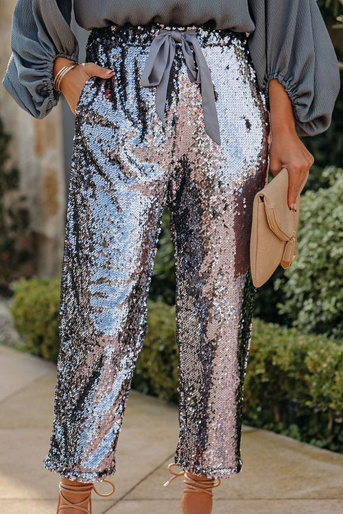 Holiday Ready Golden Sequin Bowknot Pants - 3 Colors Silver