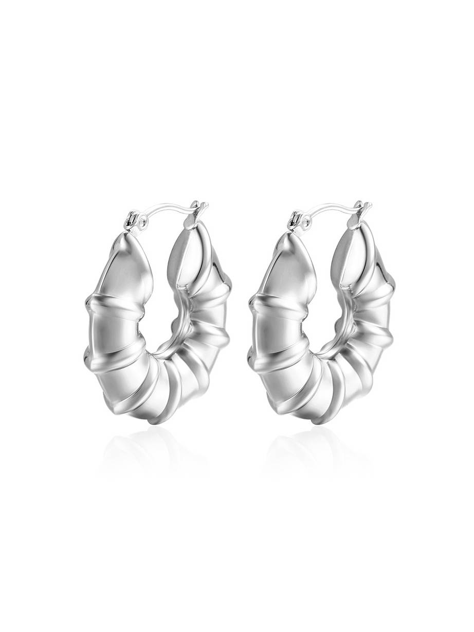 Bamboo Design Earrings Silver F