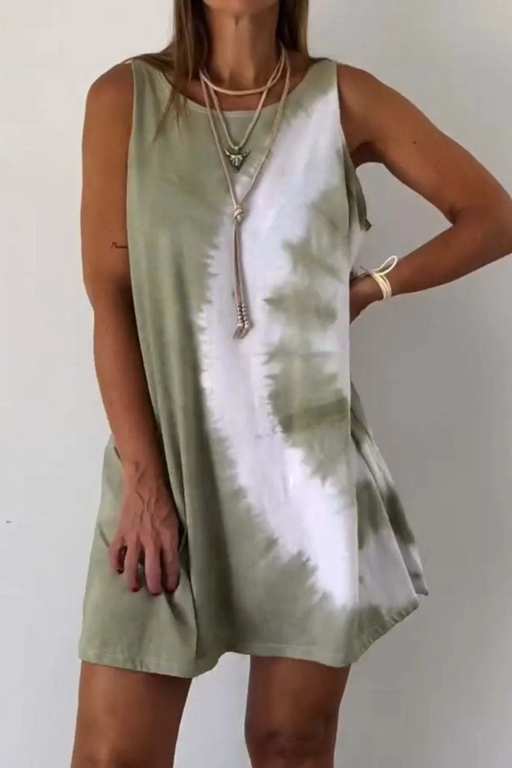 Full Size Tie-Dye Sleeveless Mini Tank Dress Plus Size