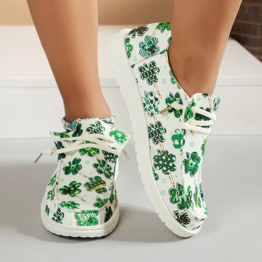 Lucky Clover Print Canvas Sneakers