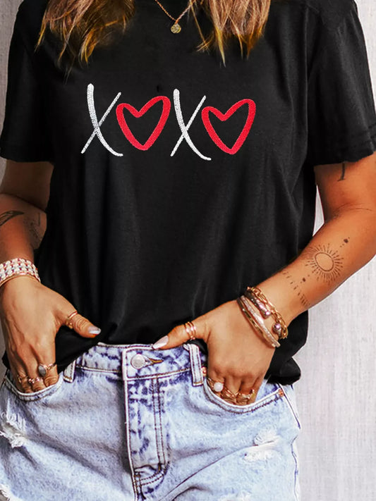 XOXO Valentines Heart Embroidered Casual Tee
