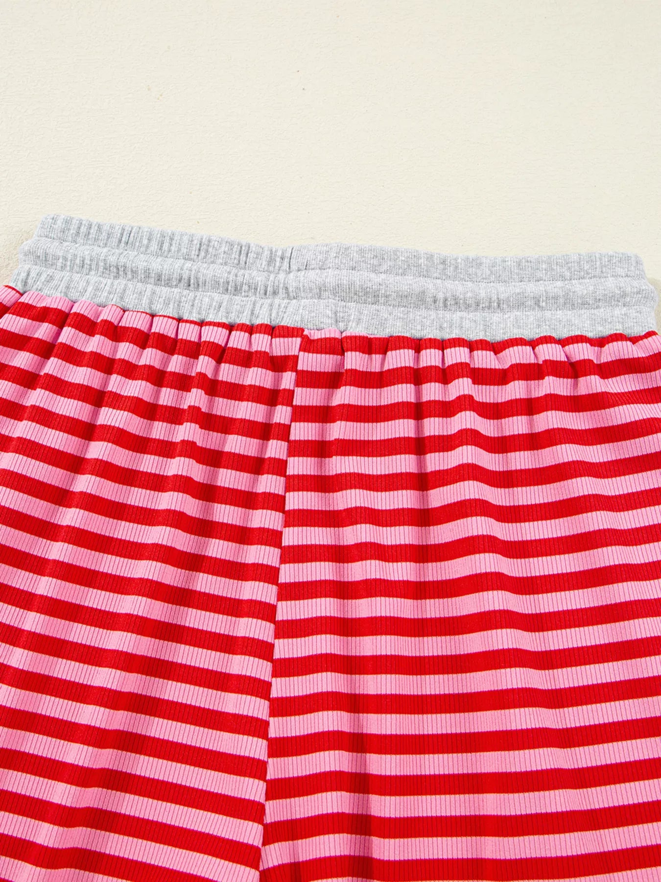 Women's Strawberry Stripe Drop Shoulder Baggy Top & Shorts Set – Casual Lounge Two Piece Outfit