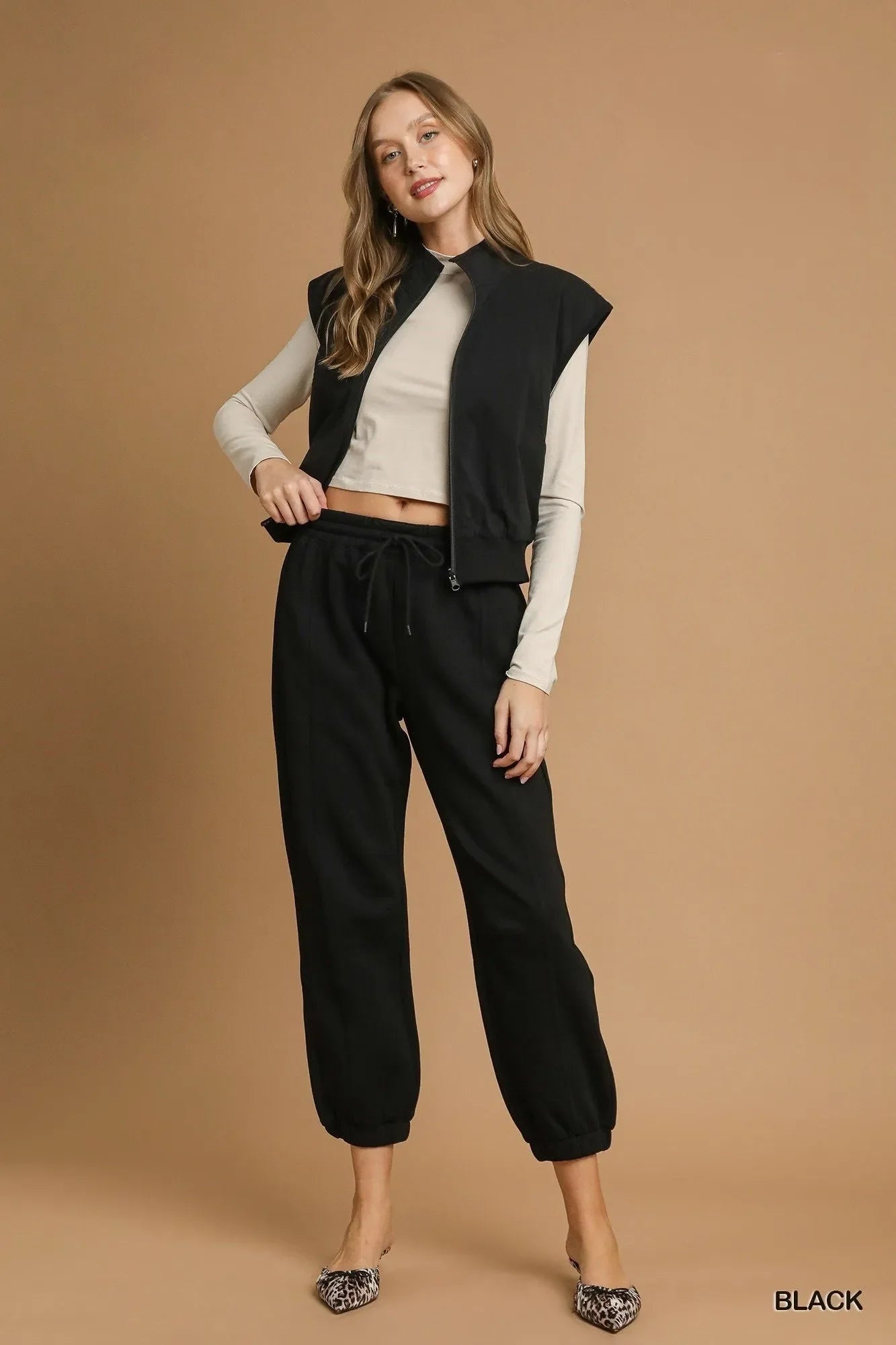 Pantalon de jogging en polaire noir – Confort avec cordon de serrage