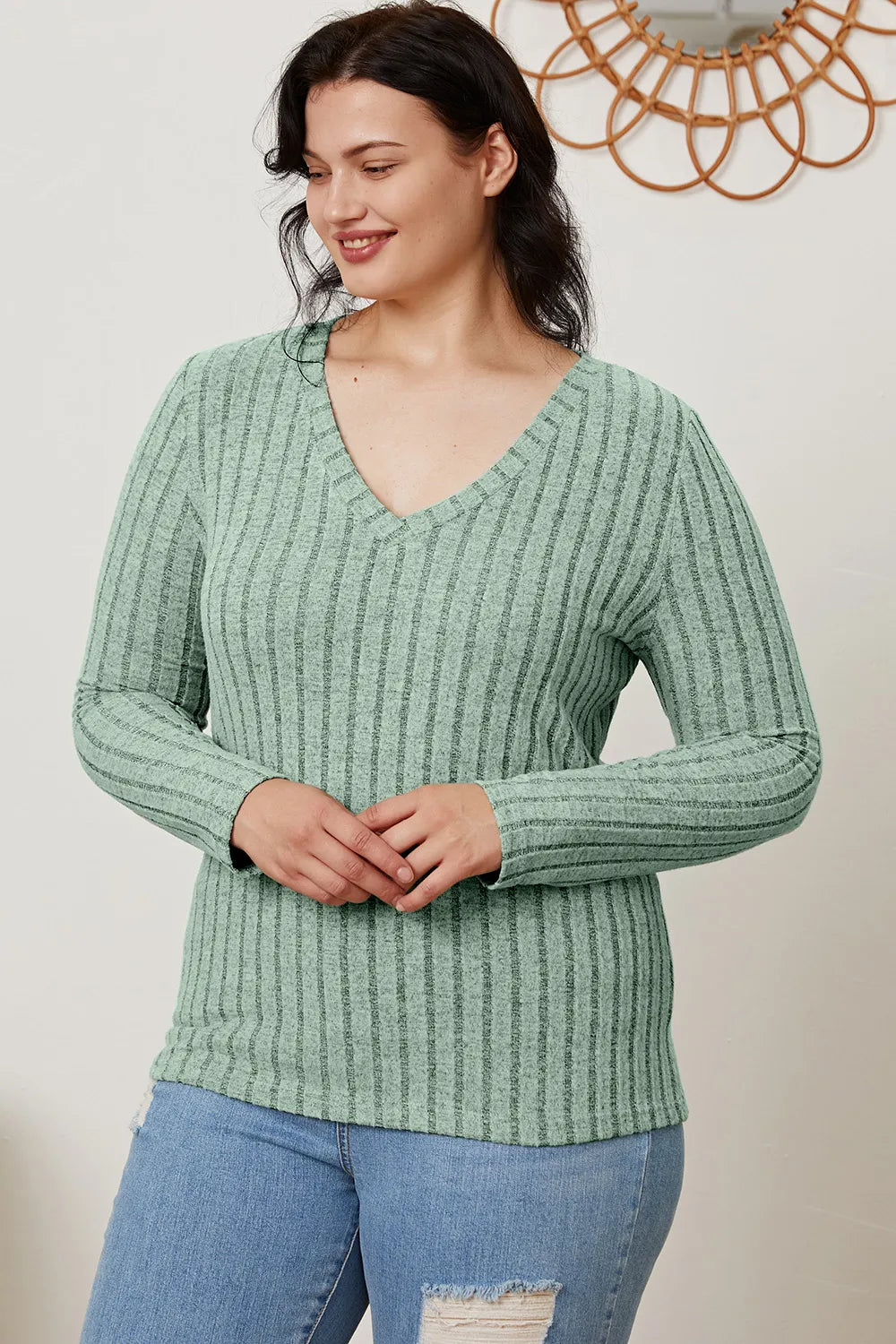 Comfy Ribbed V-Neck Long Sleeve Tee