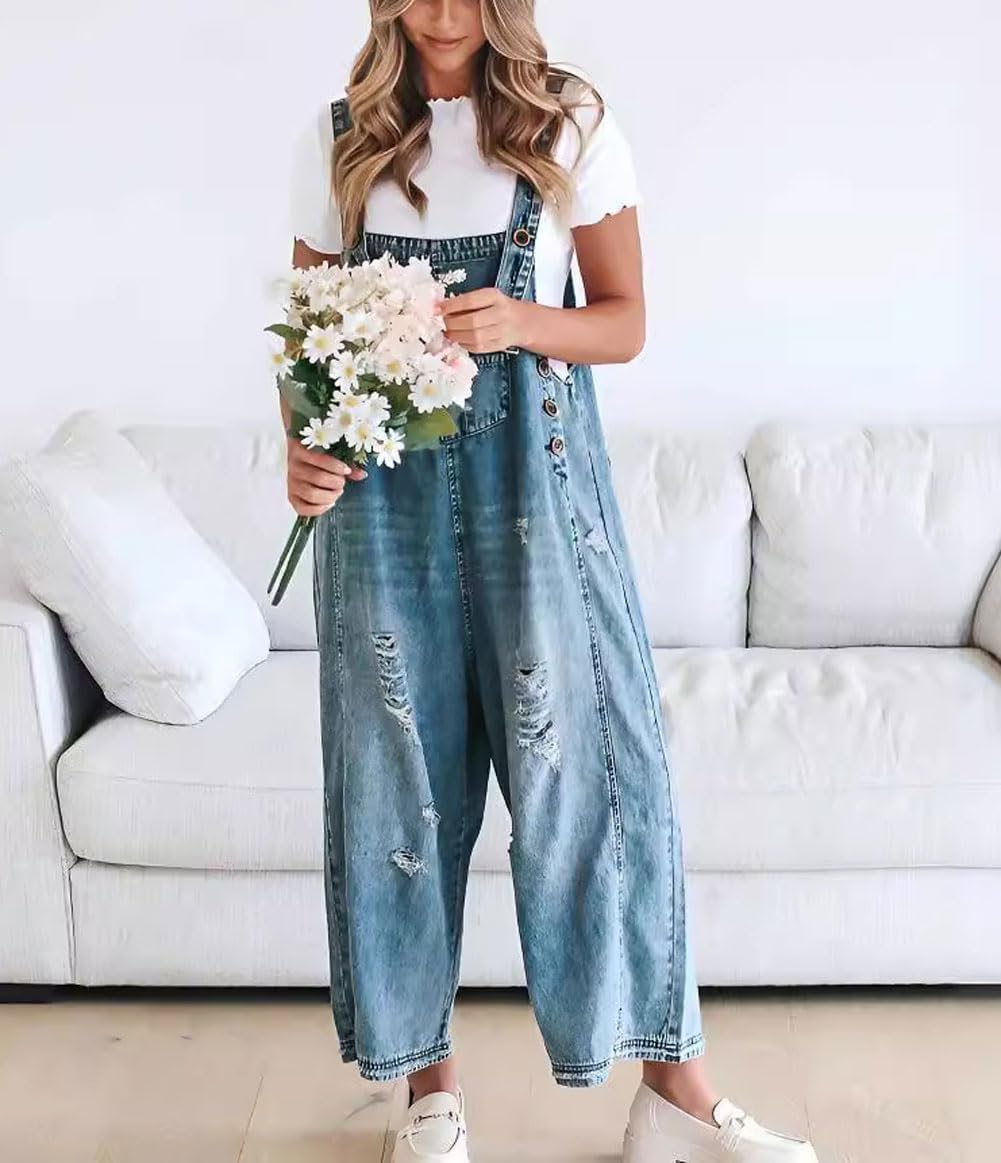 Limited time sale🔥Women's Cute Casual Button Jumpsuit Ripped Denim Overalls(BUY 2 FREE SHIPPING)