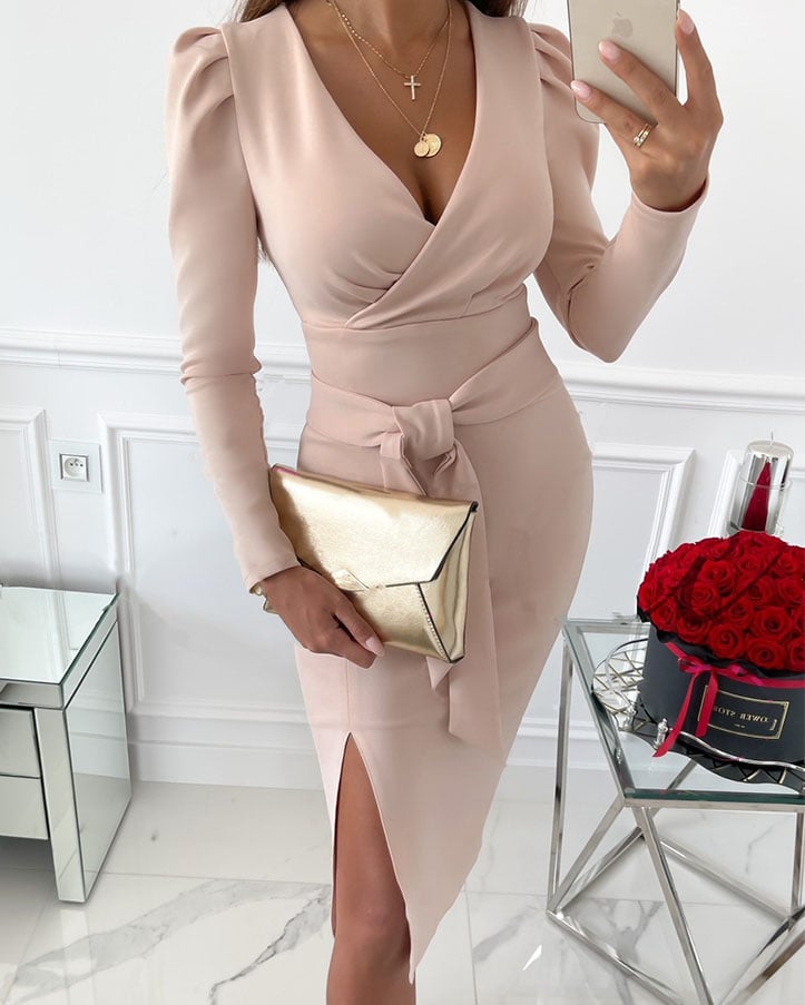 Eva | Stylish V-Neck Tie Straps Midi Dress