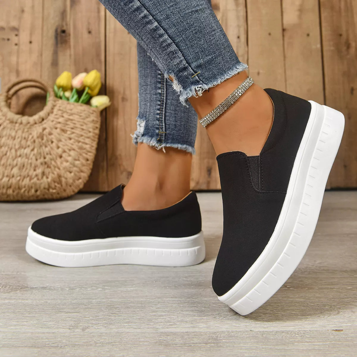 Slip-On Platform Shoes - Round Toe