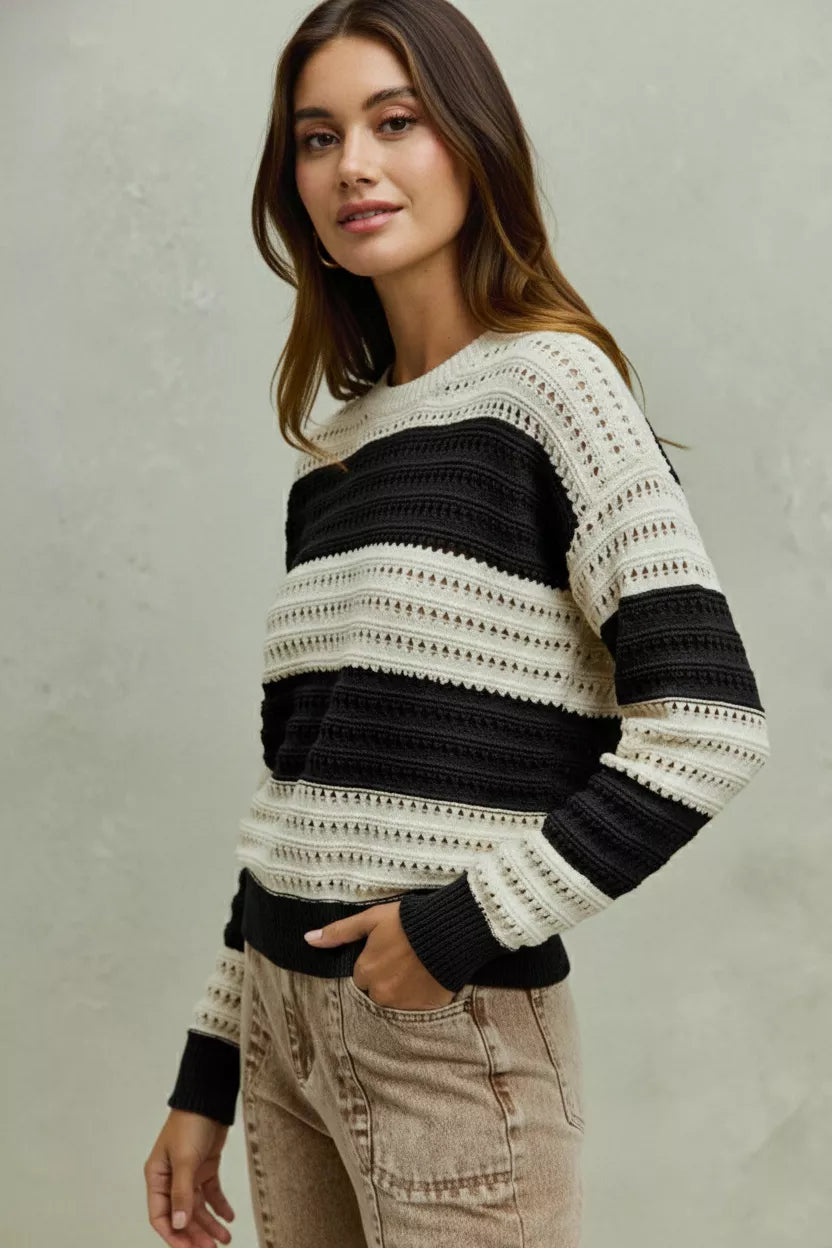Chic Wide Stripe Knit Pullover Sweater