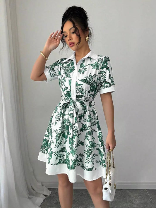 Floral Print Button-Front Shirt Dress – Casual Collared Mini Dress for Women