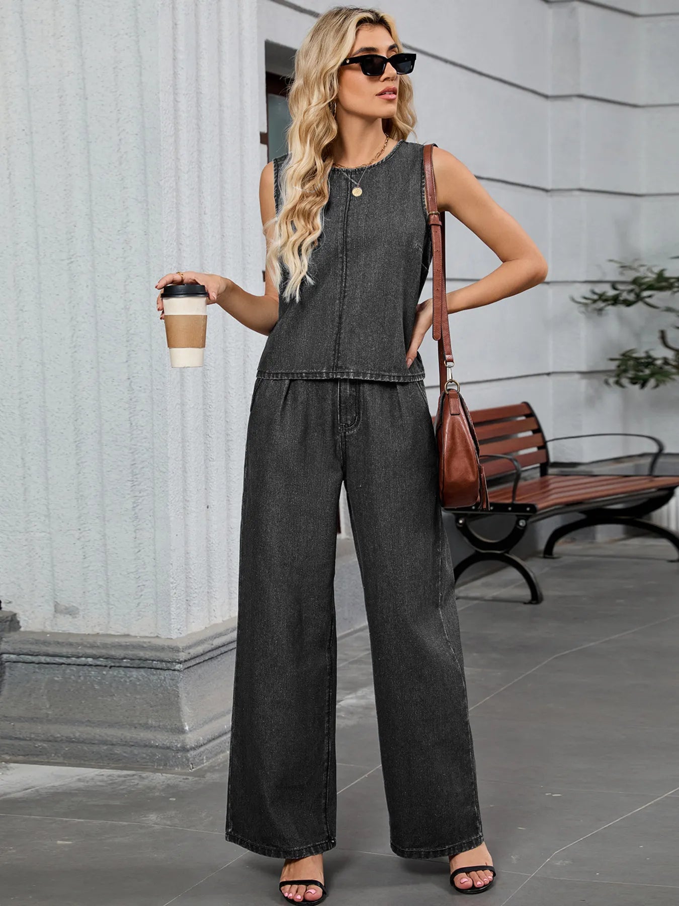 Denim Dream Round Neck Tank & Pants Set