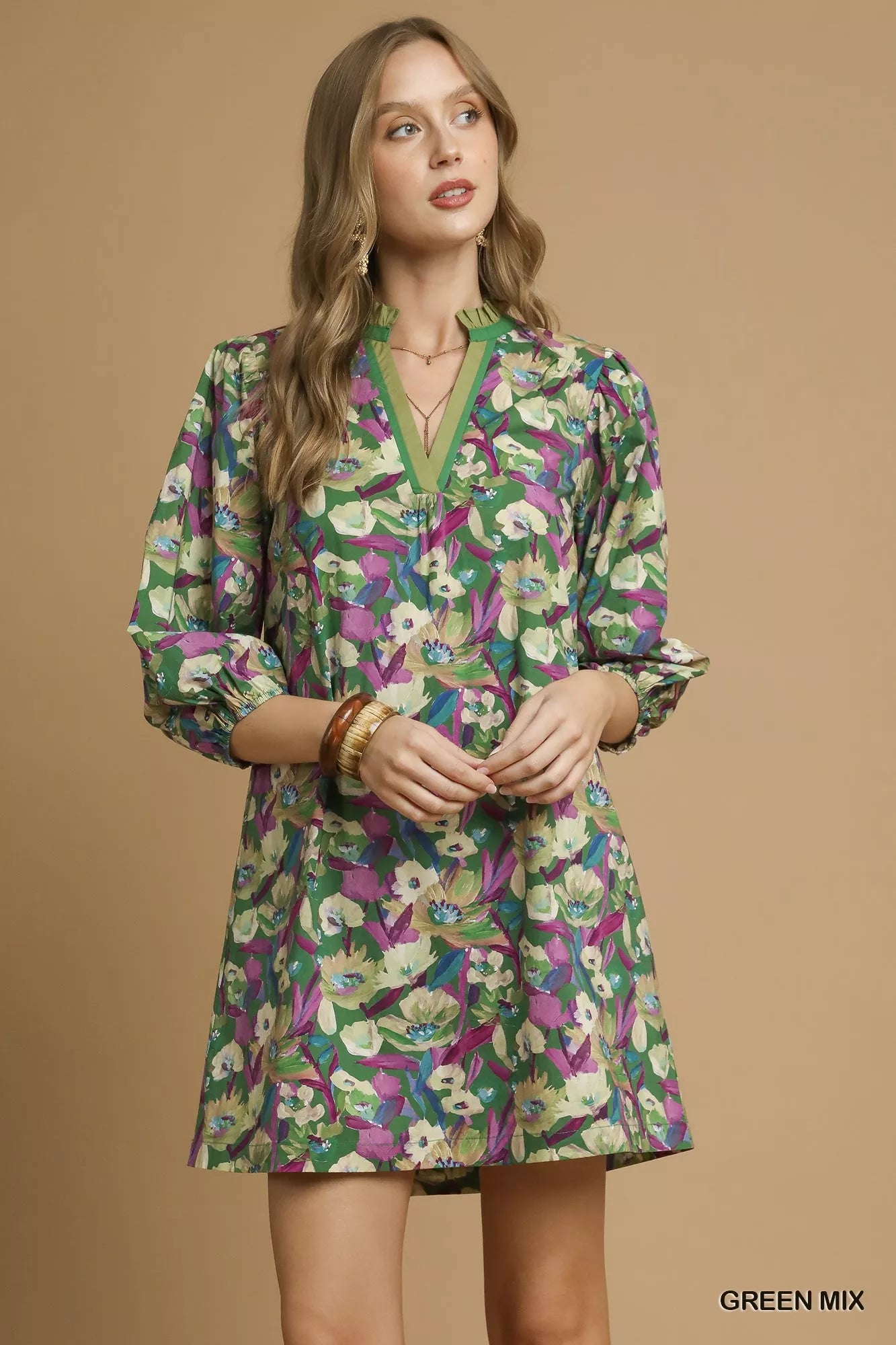 Boho Floral Balloon Sleeve Mini Dress – Flowy Vintage-Inspired Casual Dress for Women