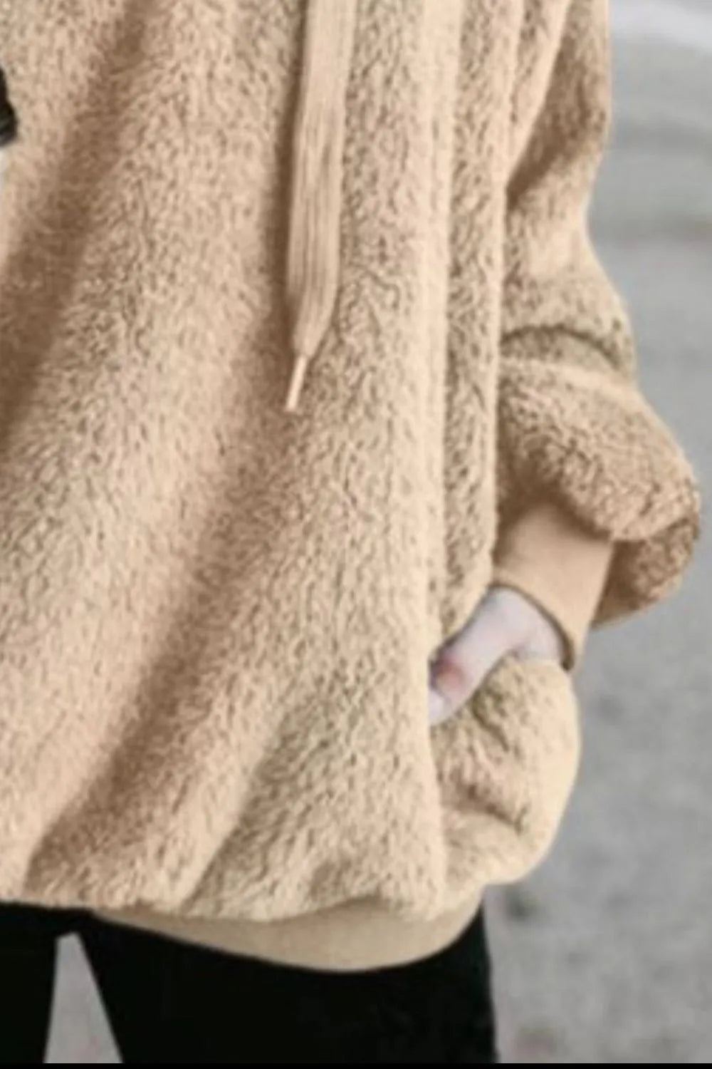 Cozy Quarter-Zip Teddy Hoodie – Full Size, Plush & Playful with Drawstring Style