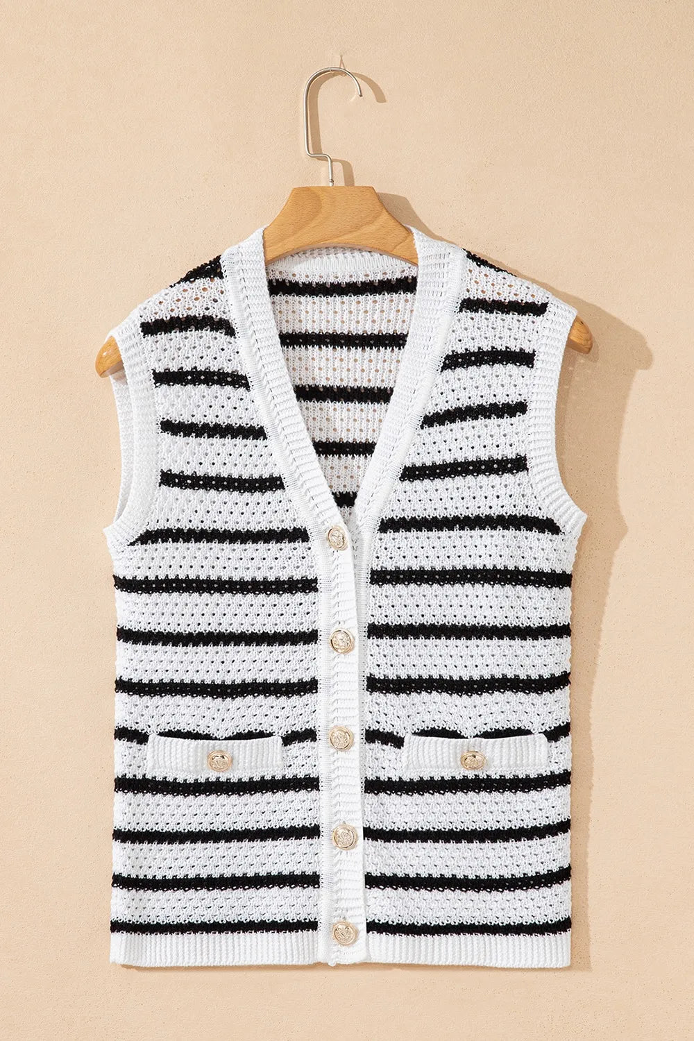Striped Button-Up Knit Sweater Vest