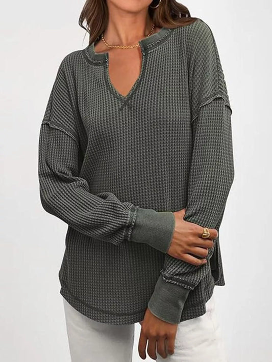 Slit Notched Long Sleeve T-Shirt