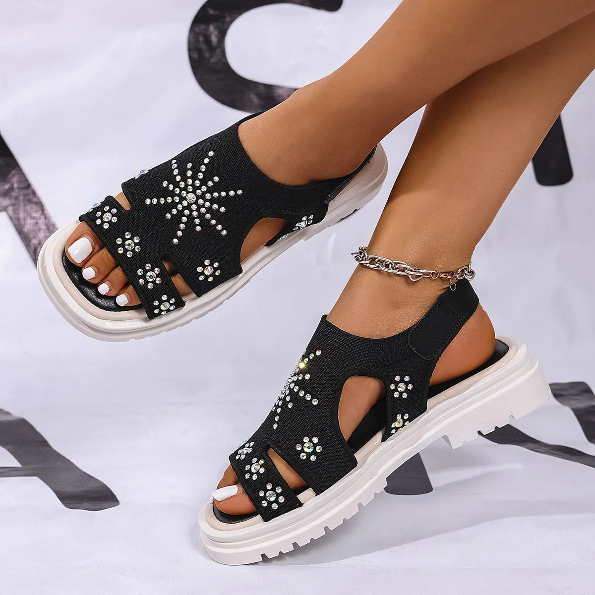 Sparkly Rhinestone Open Toe Sandals